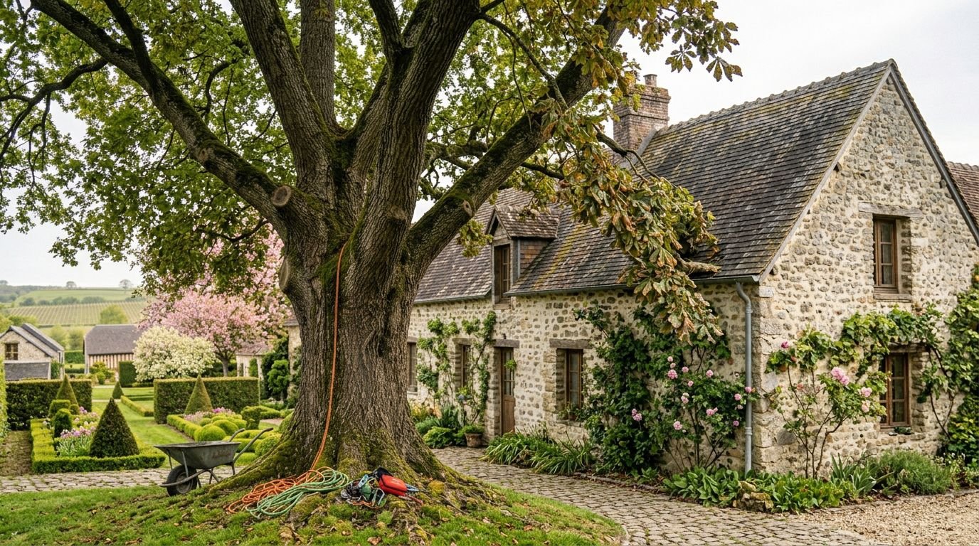 Arbre proche d'une habitation nécessitant un élagage de sécurisation