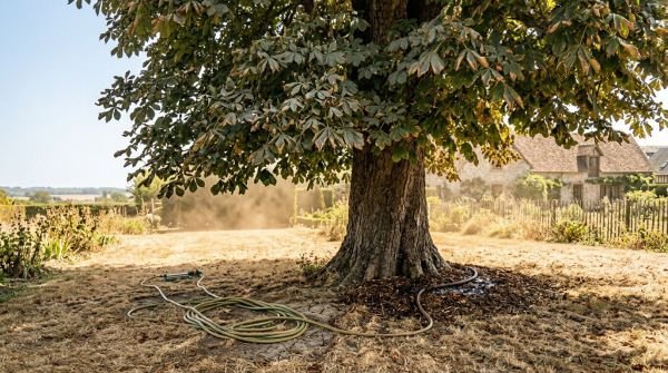 Arbre ombrageant un jardin en canicule