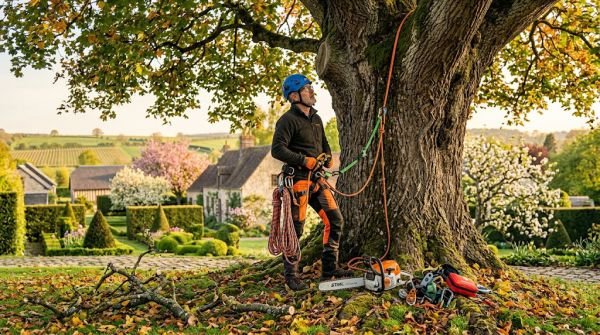 Élagueur préparant un élagage d'automne