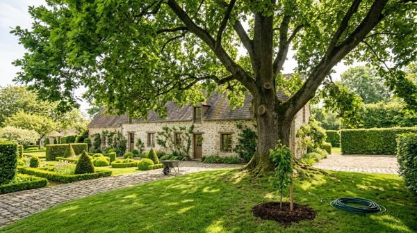 Entretien d'un arbre du jardin en été