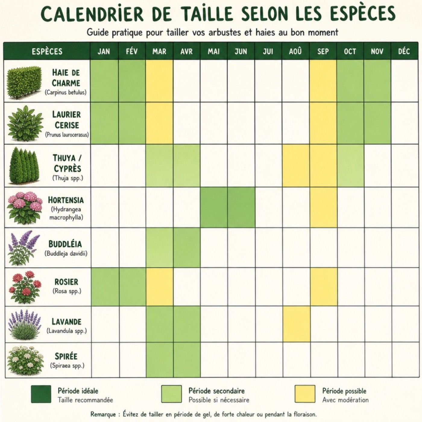 Calendrier de taille des arbres et arbustes selon les espèces